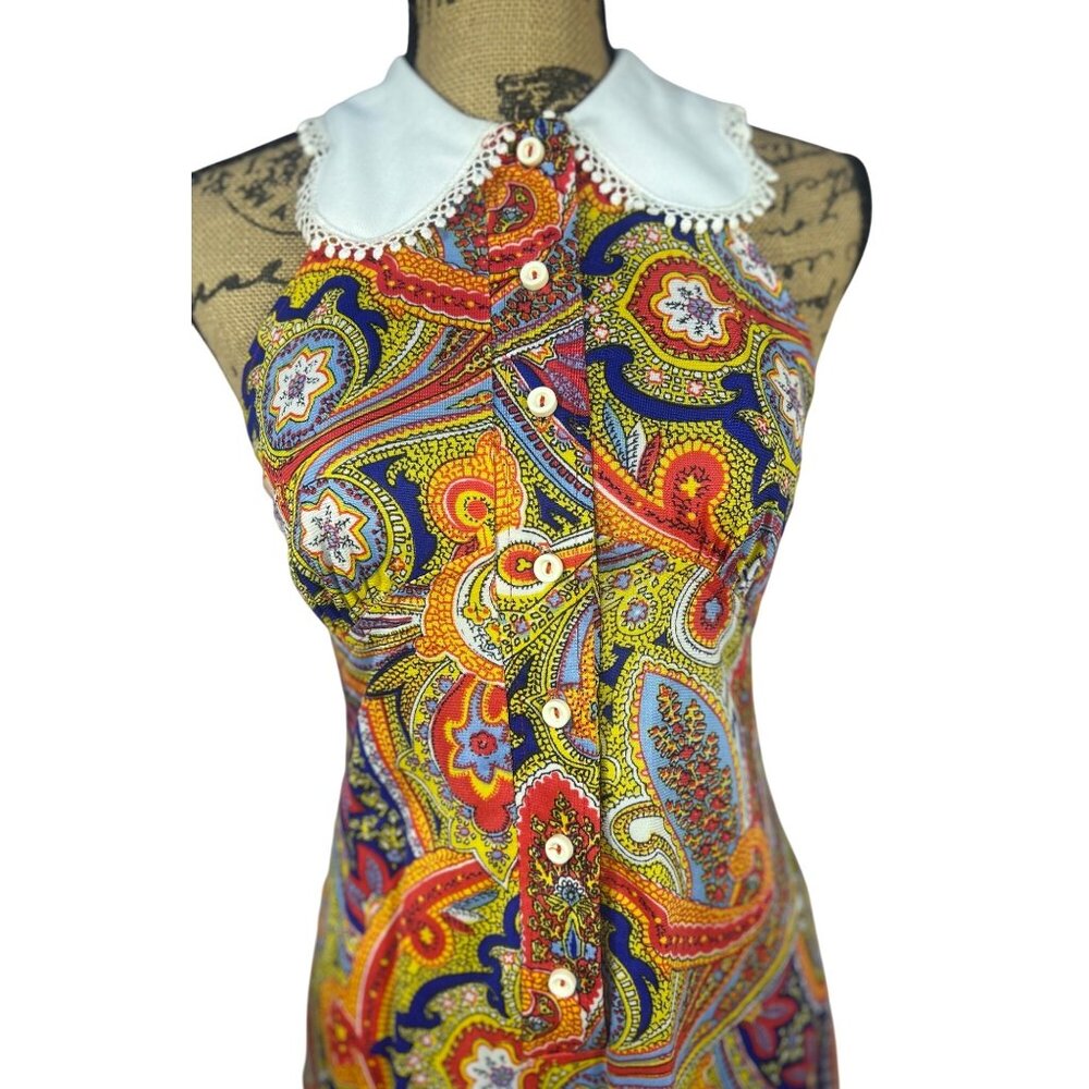 60’s Maxi Dress Hippie Boho Sz.11 (made small) Retro Flower Power Union Made - Picture 4 of 13